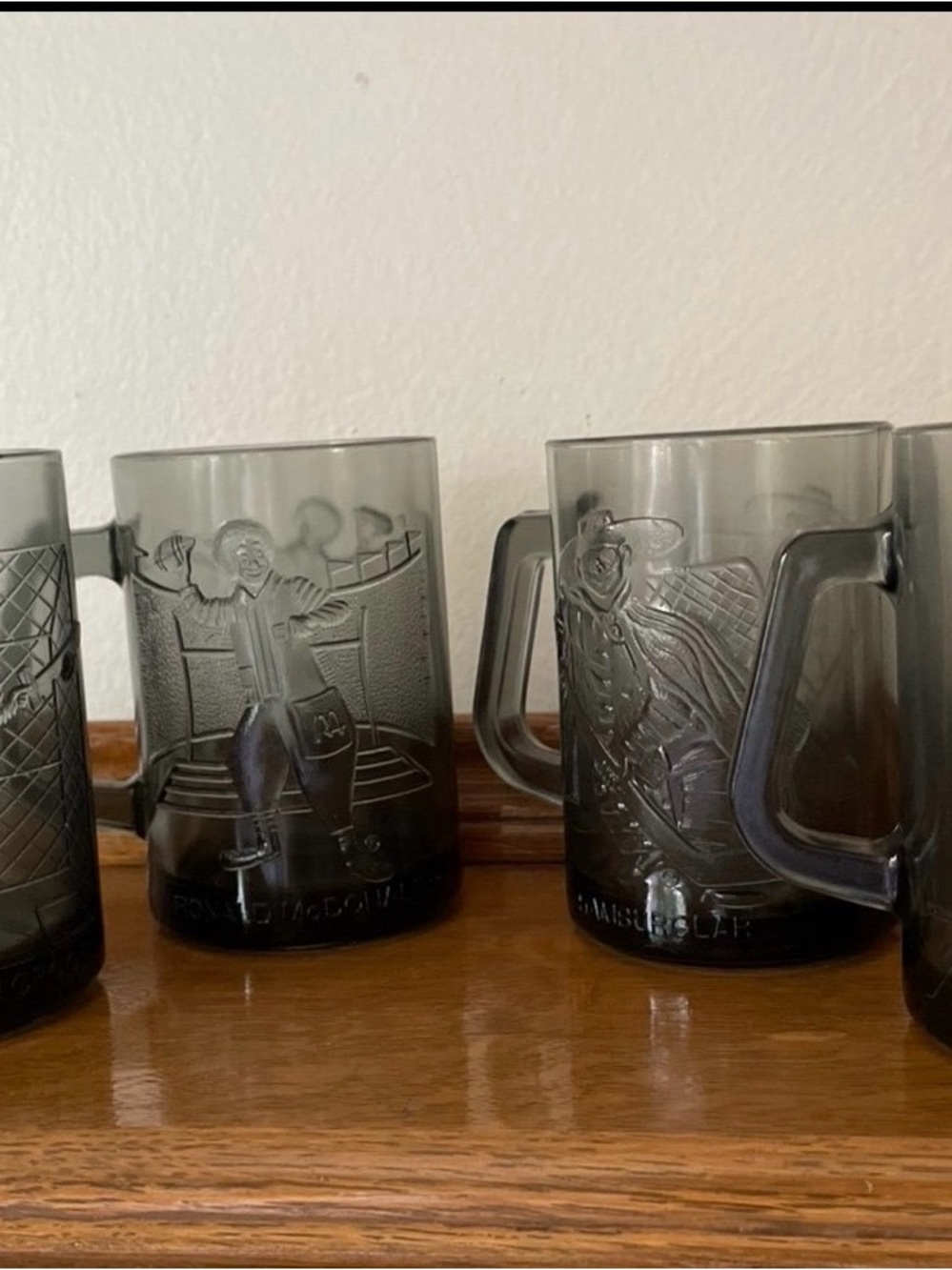 McDonald's Smoked Gray Embossed Glass Mugs - Set of 4